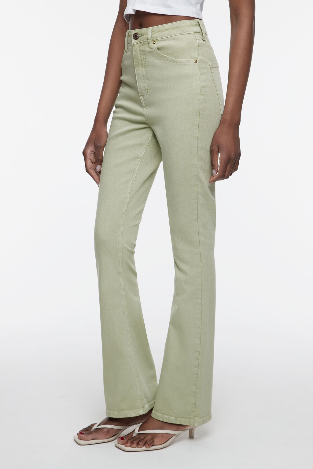 Джинсы клеш облегающие с высокой посадкой - цвет голубой - 2