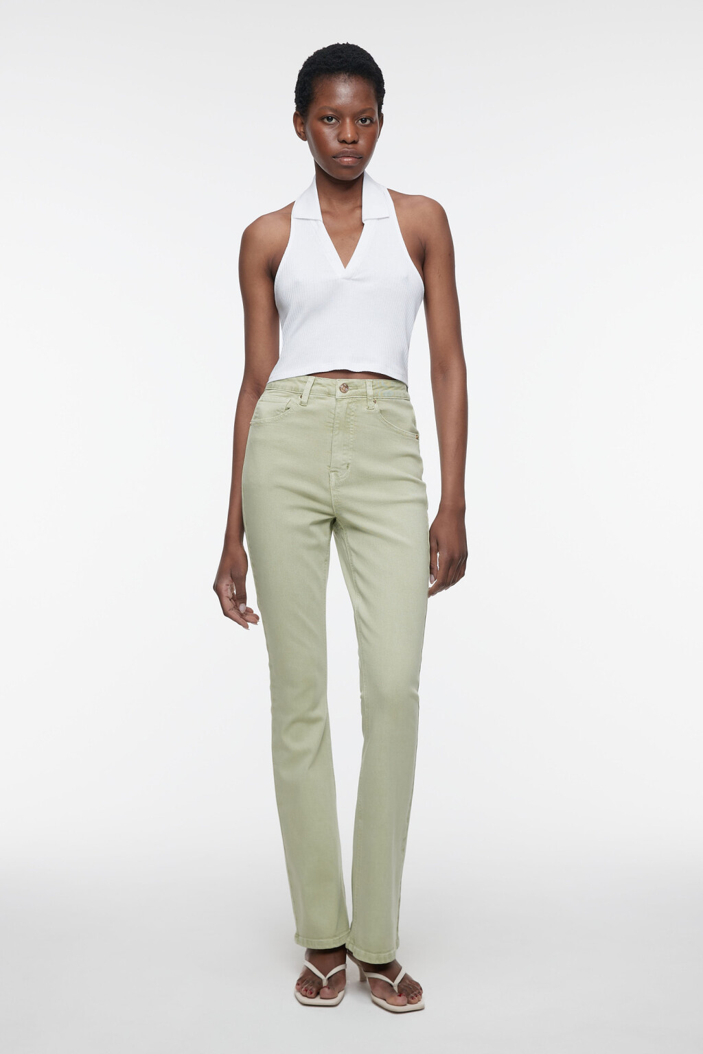 Джинсы клеш облегающие с высокой посадкой - цвет голубой - 4