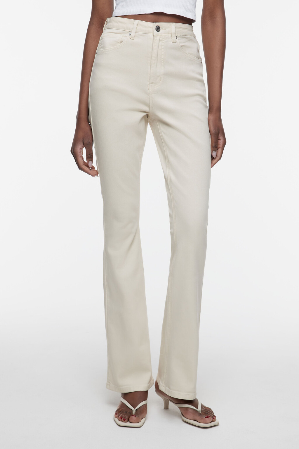 Джинсы клеш облегающие с высокой посадкой - цвет бежевый - 2