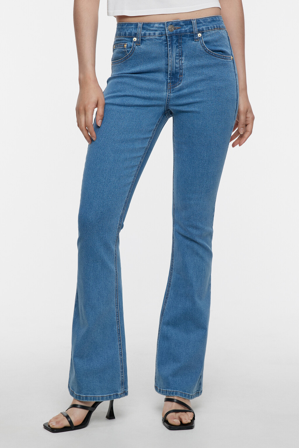 Джинсы клеш удлиненные с высокой посадкой - цвет голубой - 2