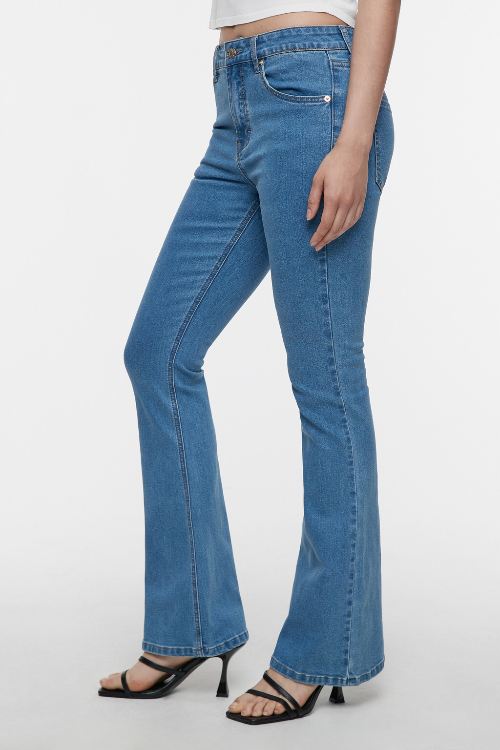 Джинсы клеш удлиненные с высокой посадкой - цвет голубой - 3