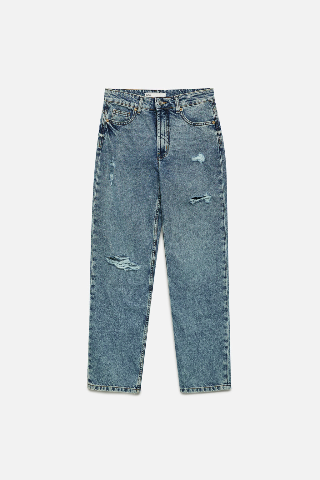 Джинсы straight прямые с рваными коленями и потертостями - цвет голубой - 7