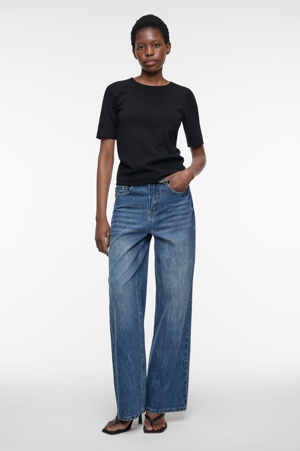 Джинсы широкие с высокой посадкой и эффектом кринкл - цвет голубой - 5