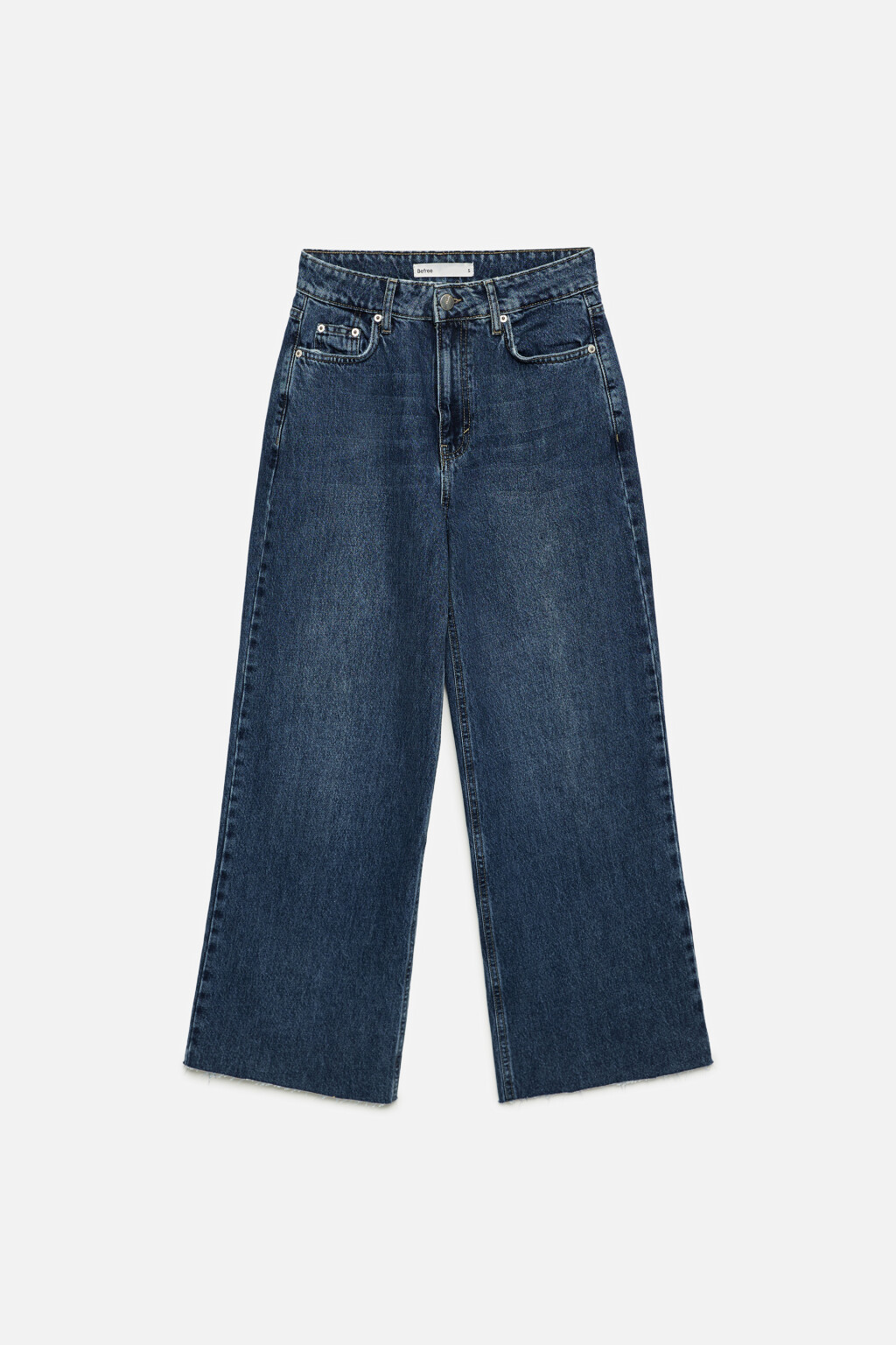 Джинсы-кюлоты с высокой посадкой и открытыми срезами - цвет голубой - 8