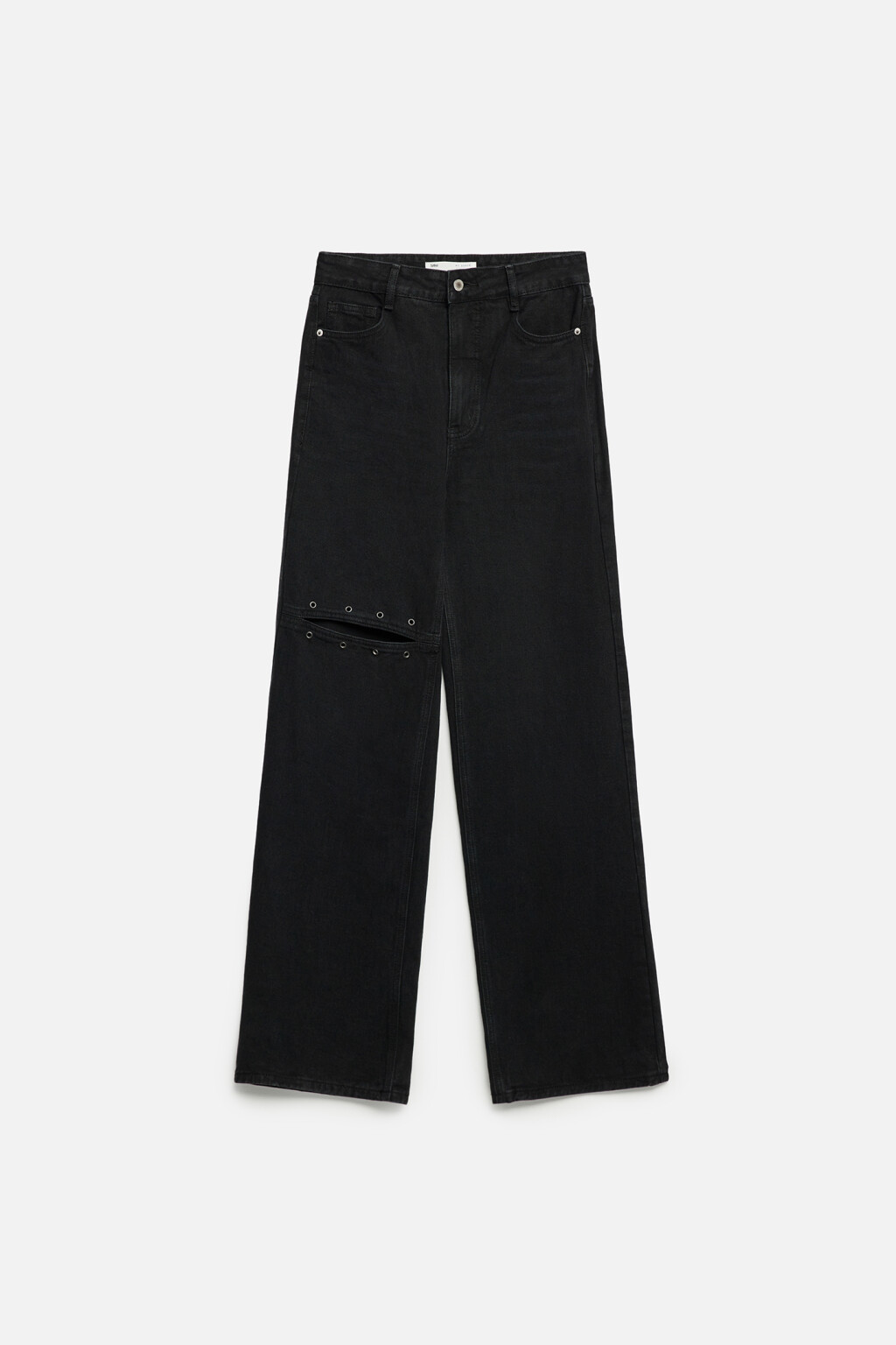 Джинсы wide leg широкие с разрезом и люверсами - цвет черный - 8