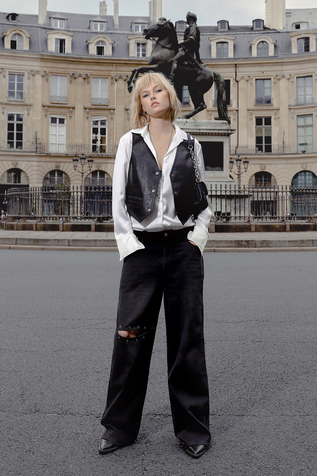 Джинсы wide leg широкие с разрезом и люверсами - цвет черный - 7