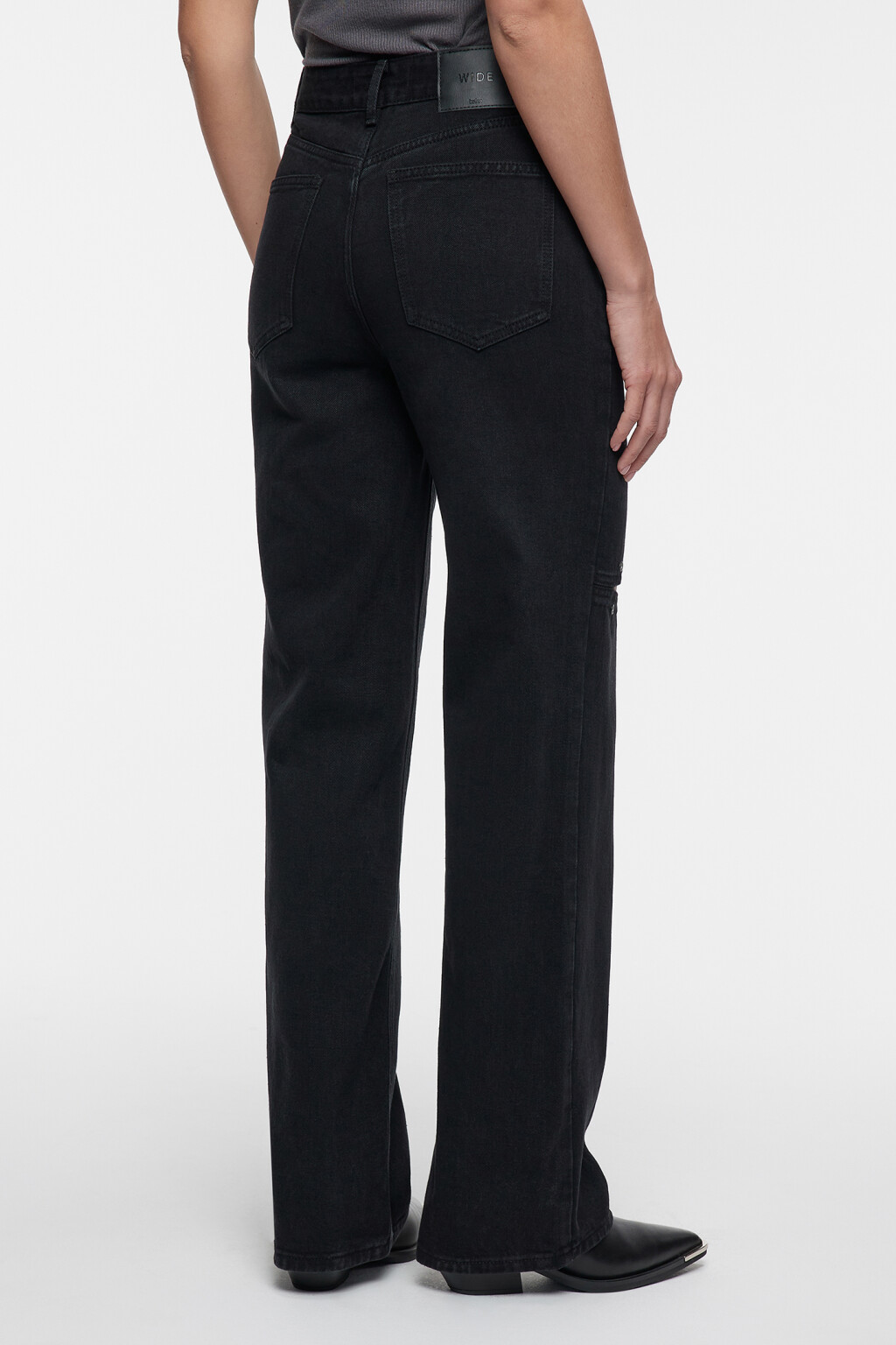 Джинсы wide leg широкие с разрезом и люверсами - цвет черный - 3