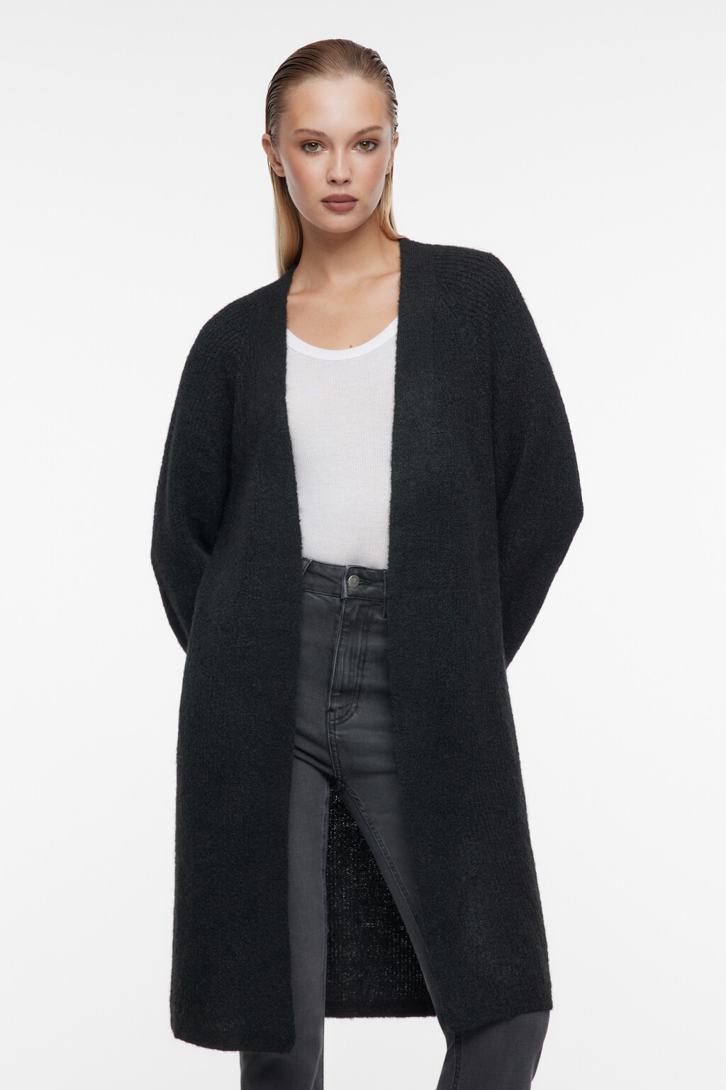 Кардиган oversize удлиненный без застежки - цвет черный - 2