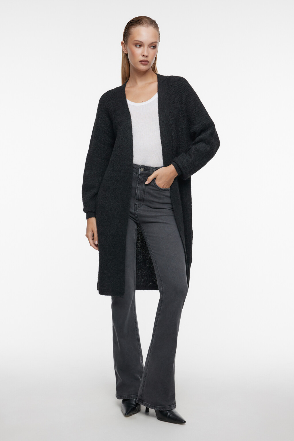 Кардиган oversize удлиненный без застежки - цвет черный - 1