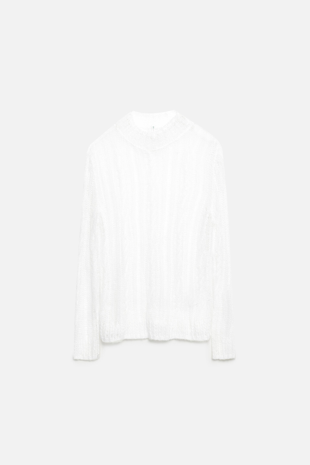 Свитер ажурный прозрачный с узором-косичкой - цвет белый - 10