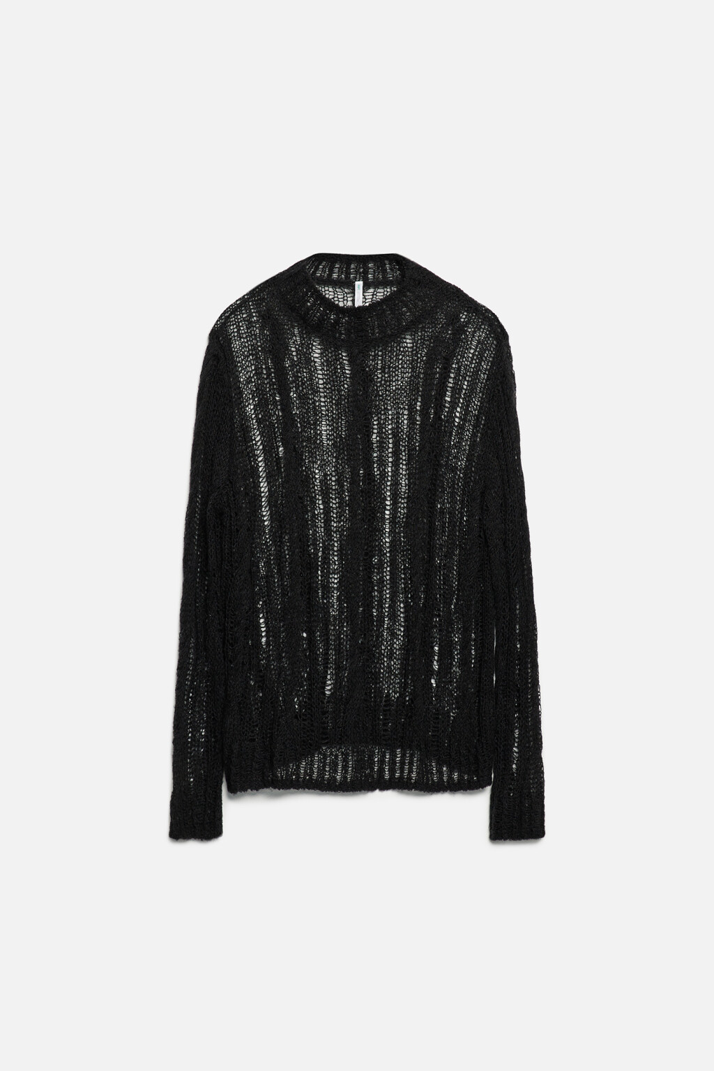 Свитер ажурный прозрачный с узором-косичкой - цвет черный - 8