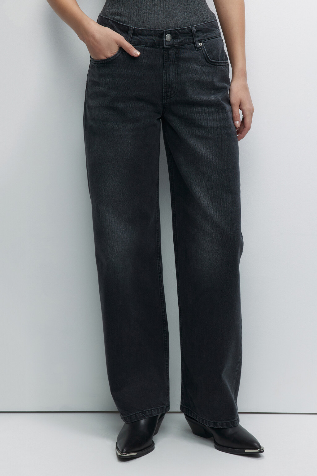 Джинсы wide leg широкие на низкой посадке - цвет серый - 2