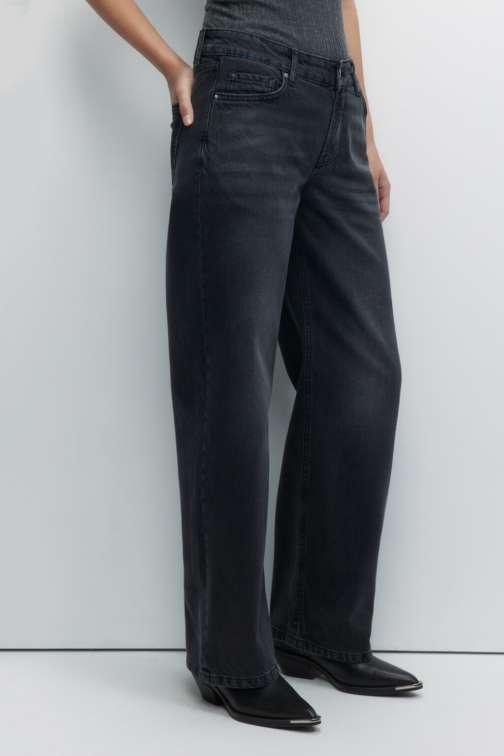 Джинсы wide leg широкие на низкой посадке - цвет серый - 3