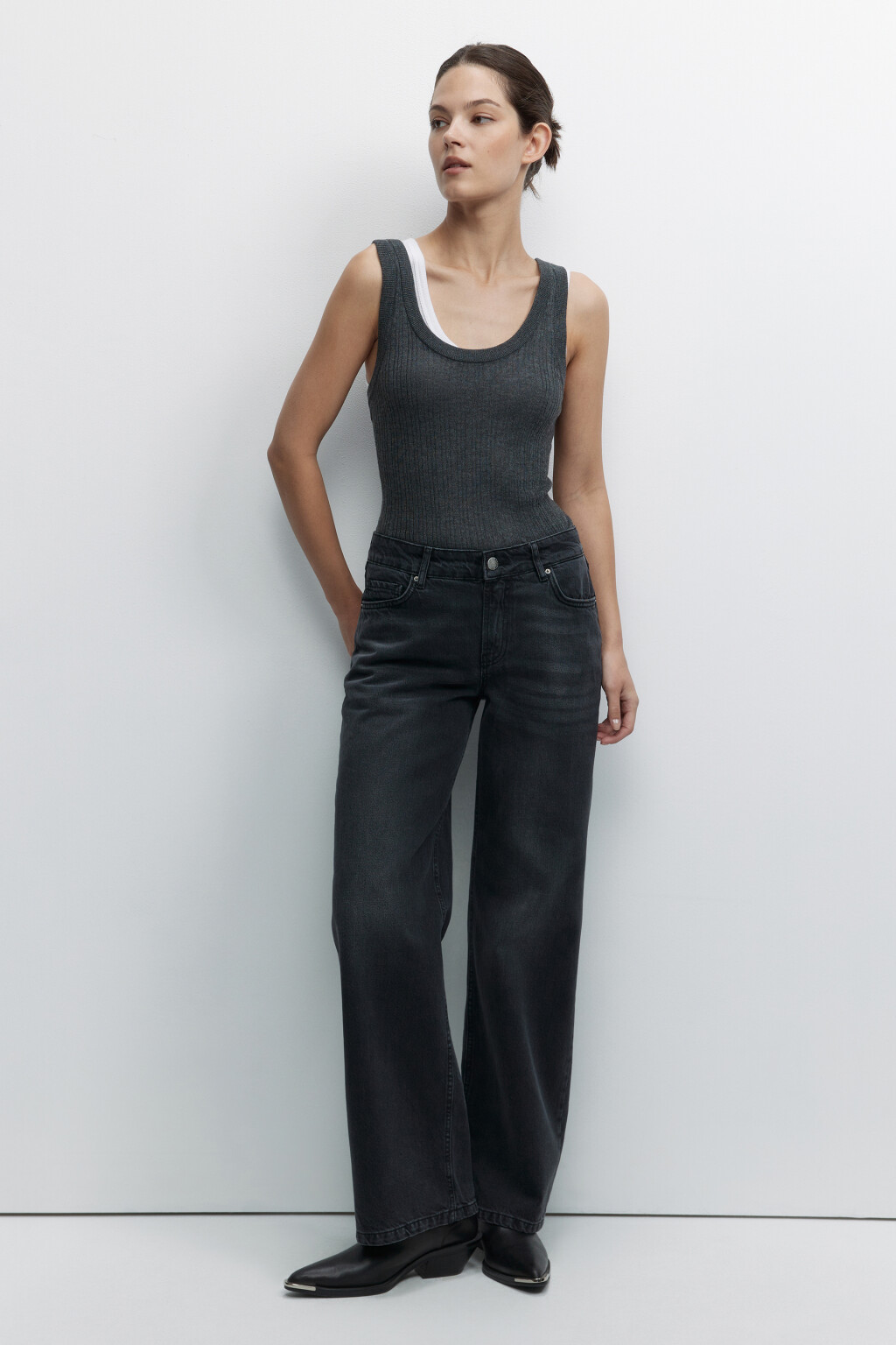 Джинсы wide leg широкие на низкой посадке - цвет серый - 5