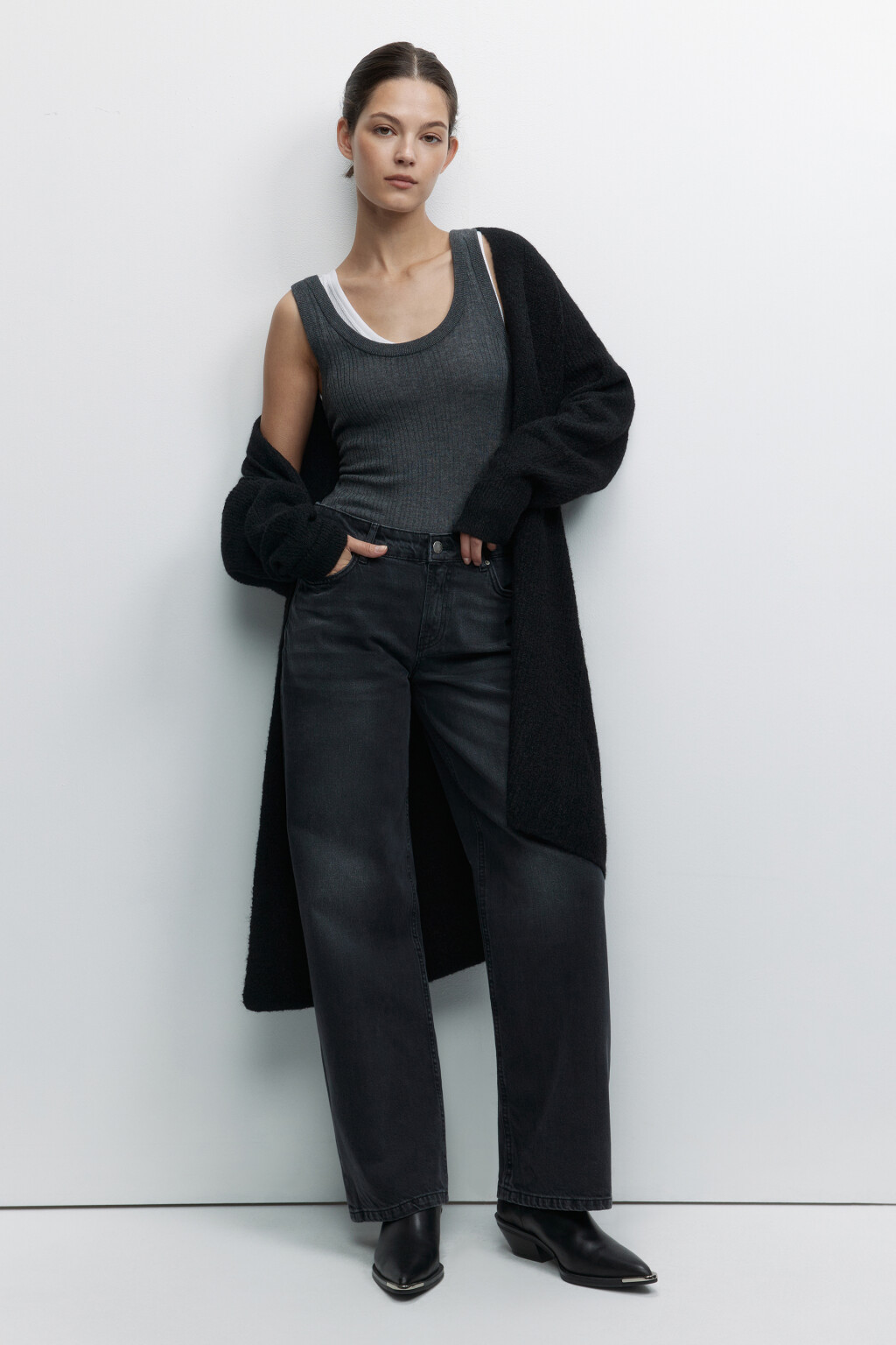 Джинсы wide leg широкие на низкой посадке - цвет серый - 1