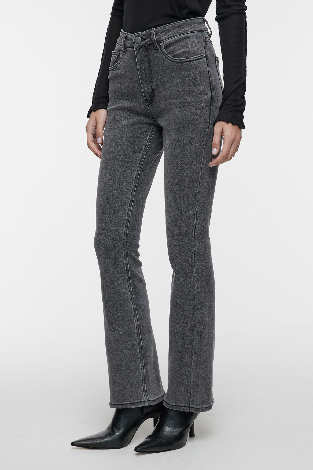 Джинсы flare расклешенные с высокой посадкой - цвет серый - 2