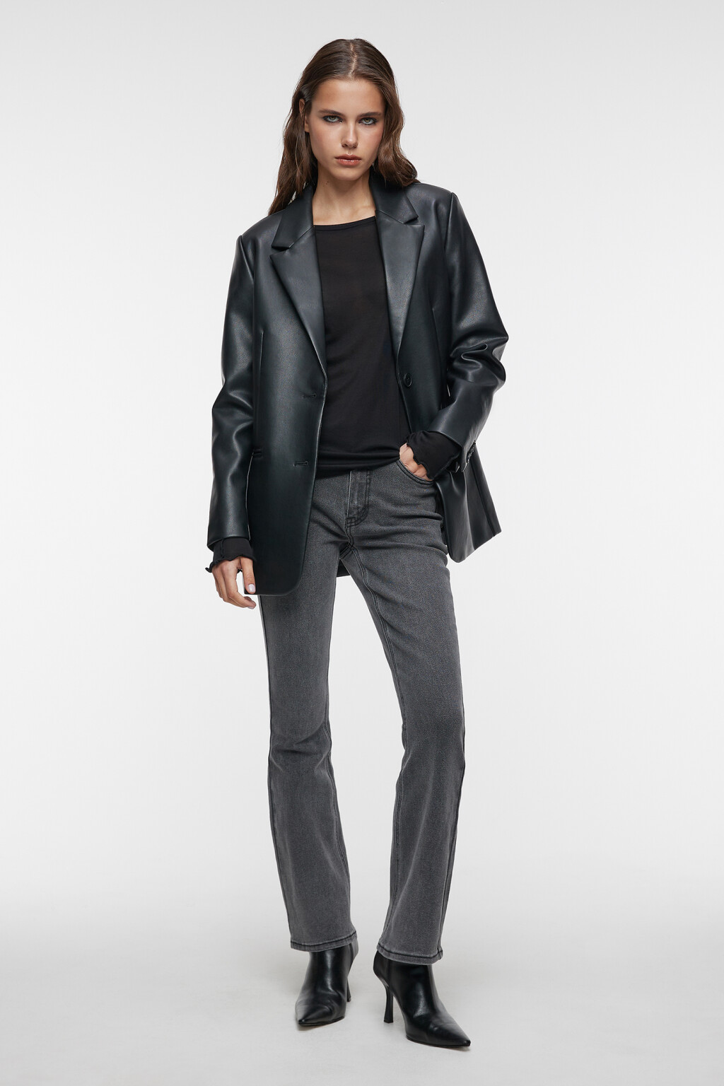 Джинсы flare расклешенные с высокой посадкой - цвет серый - 4