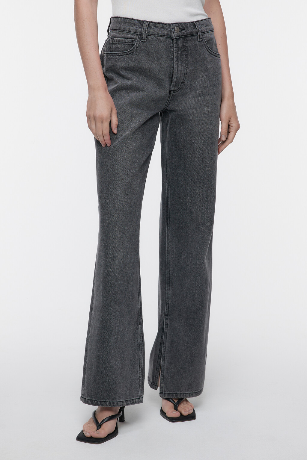 Джинсы wide широкие с разрезами по внутреннему шву - цвет серый - 3