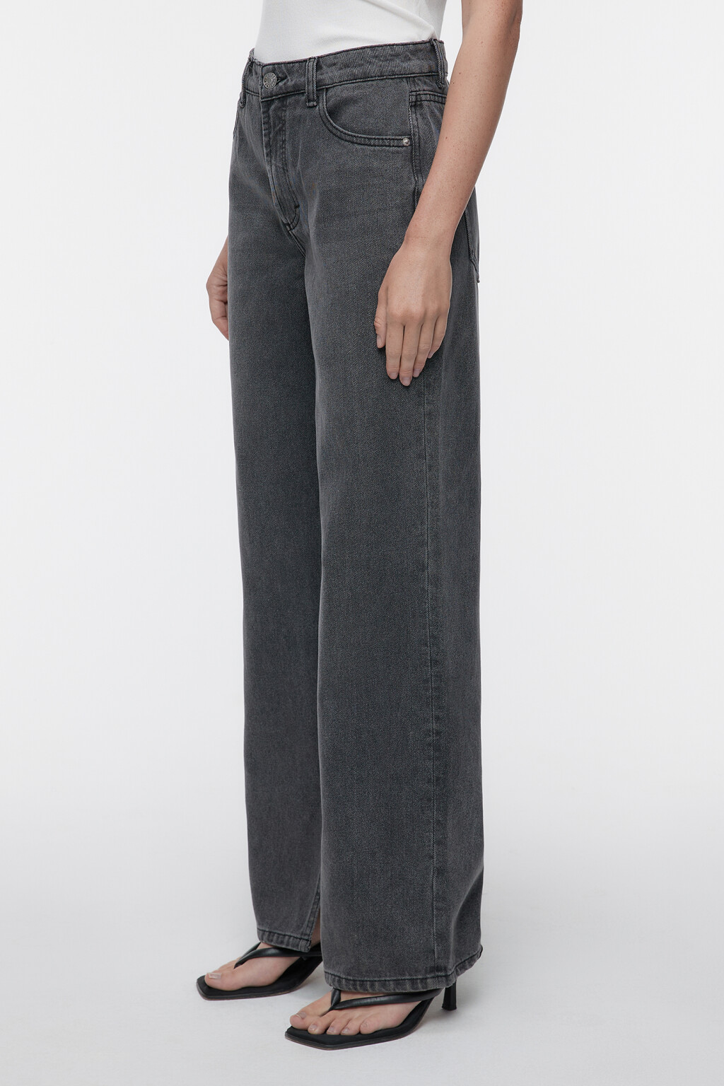 Джинсы wide широкие с разрезами по внутреннему шву - цвет серый - 4