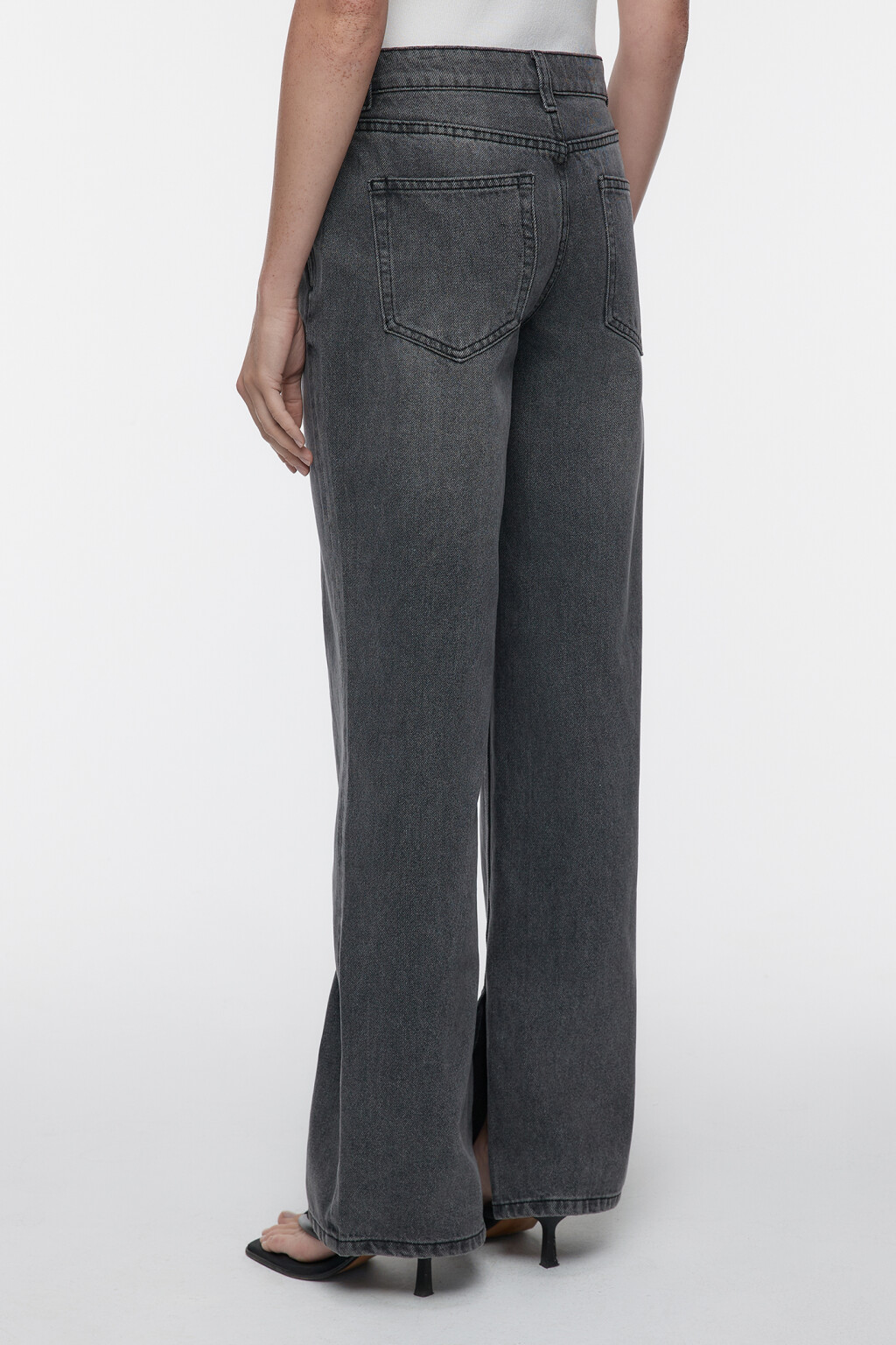 Джинсы wide широкие с разрезами по внутреннему шву - цвет серый - 5