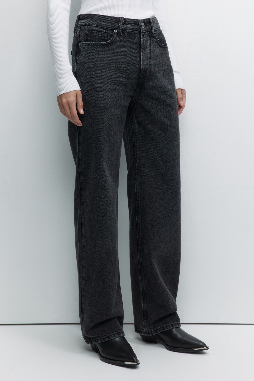Джинсы straight прямые с высокой посадкой - цвет серый - 3
