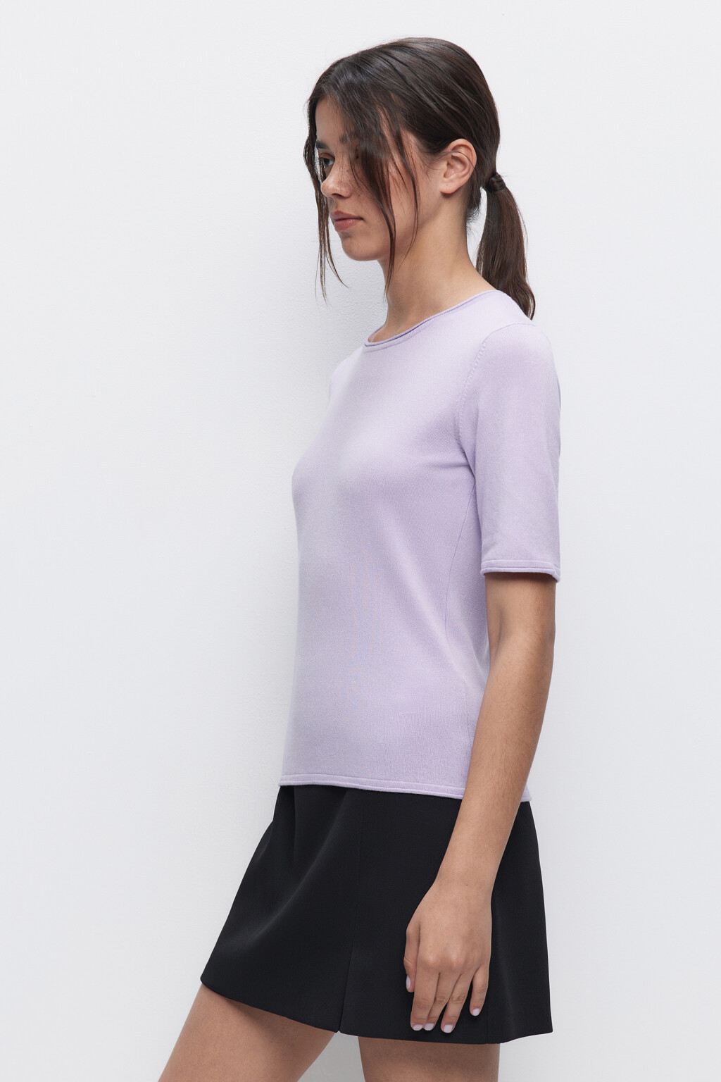 Джемпер вискозный облегающий с короткими рукавами - цвет сиреневый - 2