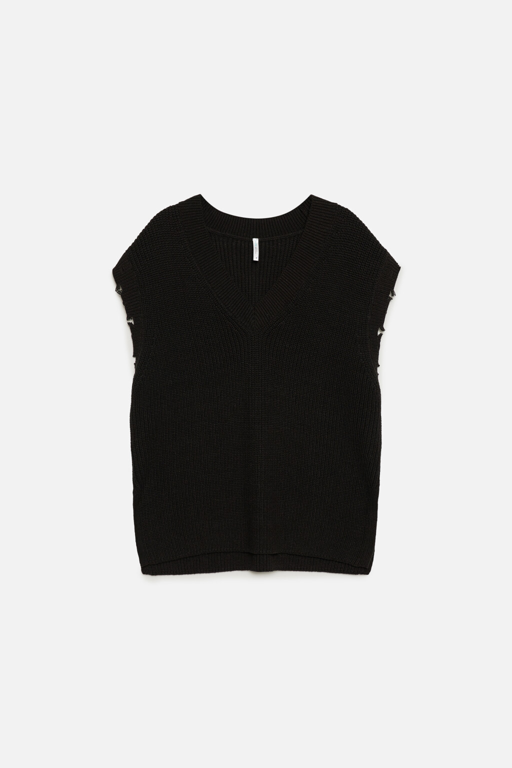 Жилет oversize вязаный хлопковый с рваными краями - цвет черный - 9