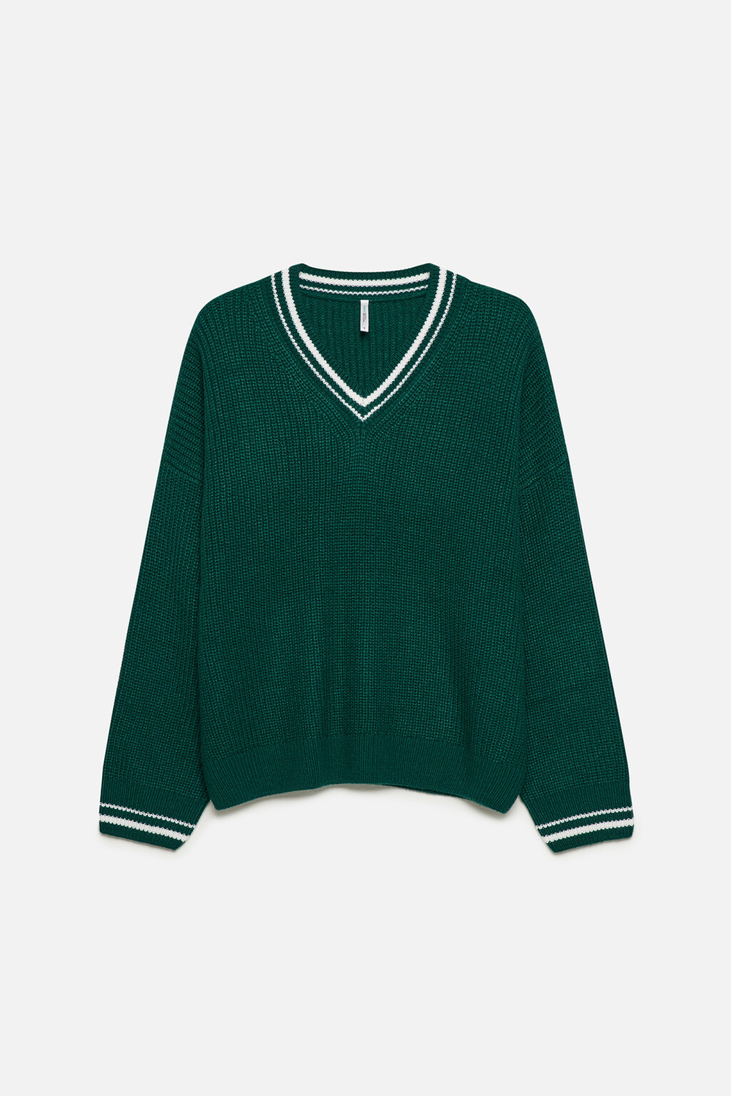 Джемпер oversize толстой вязки с контрастными полосками - цвет зеленый - 7