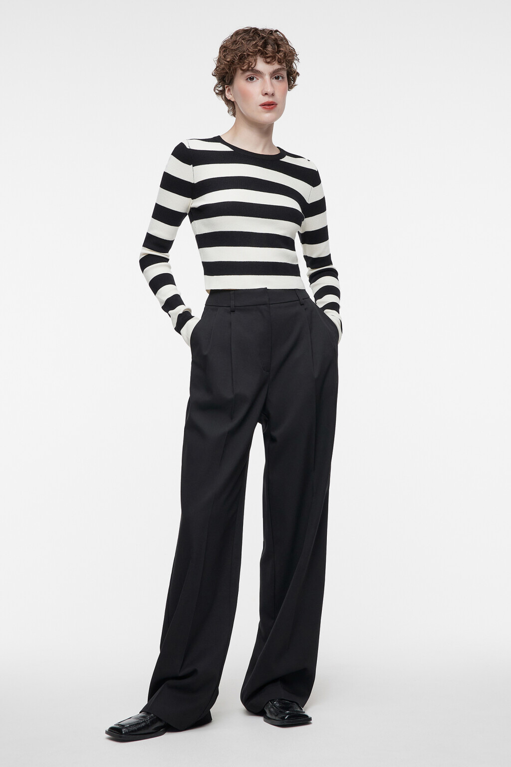 Джемпер вязаный укороченный вискозный тонкой вязки - цвет белый - 1