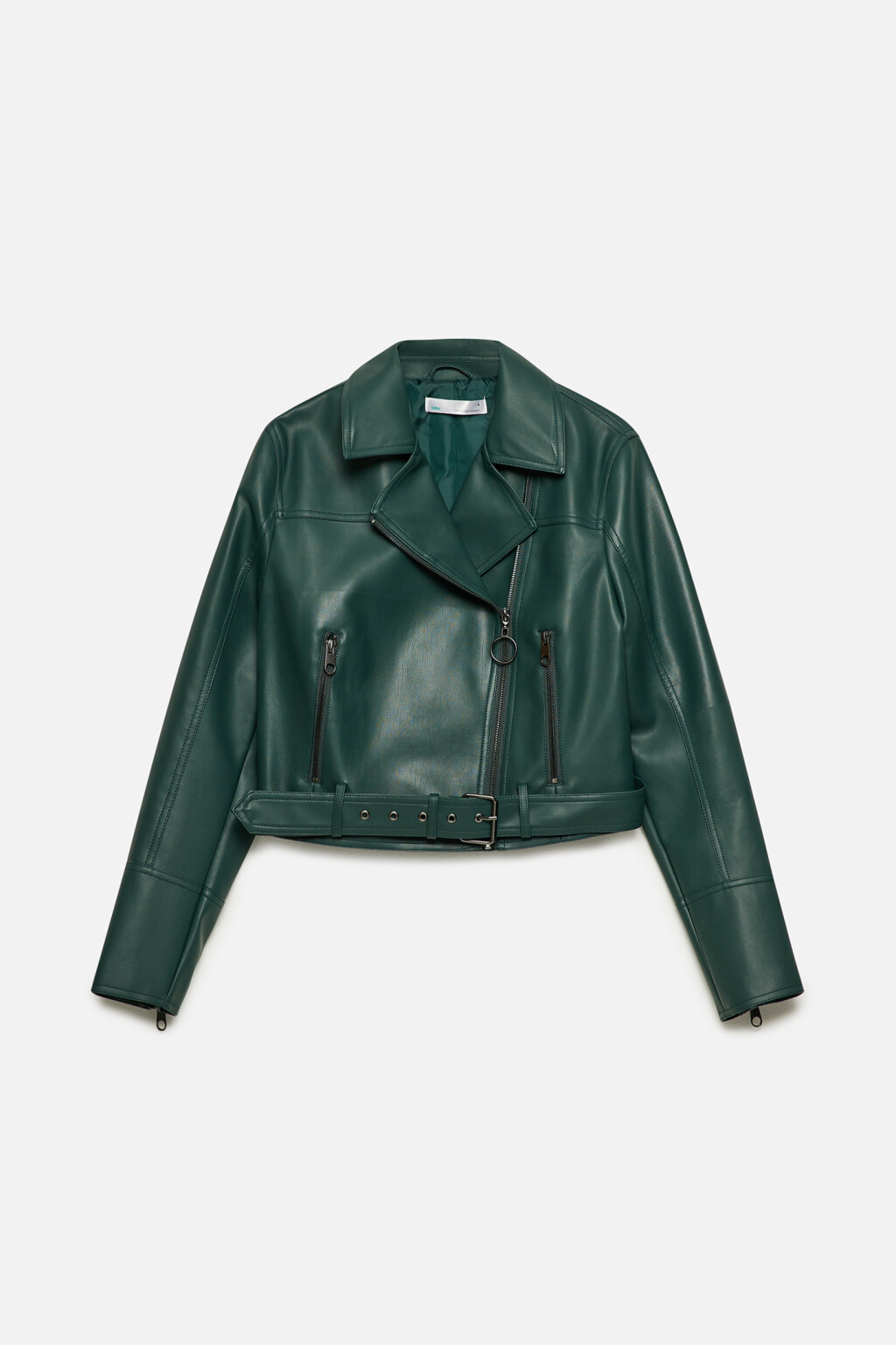 Куртка-косуха из искусственной кожи укороченная с ремнем - цвет зеленый - 9