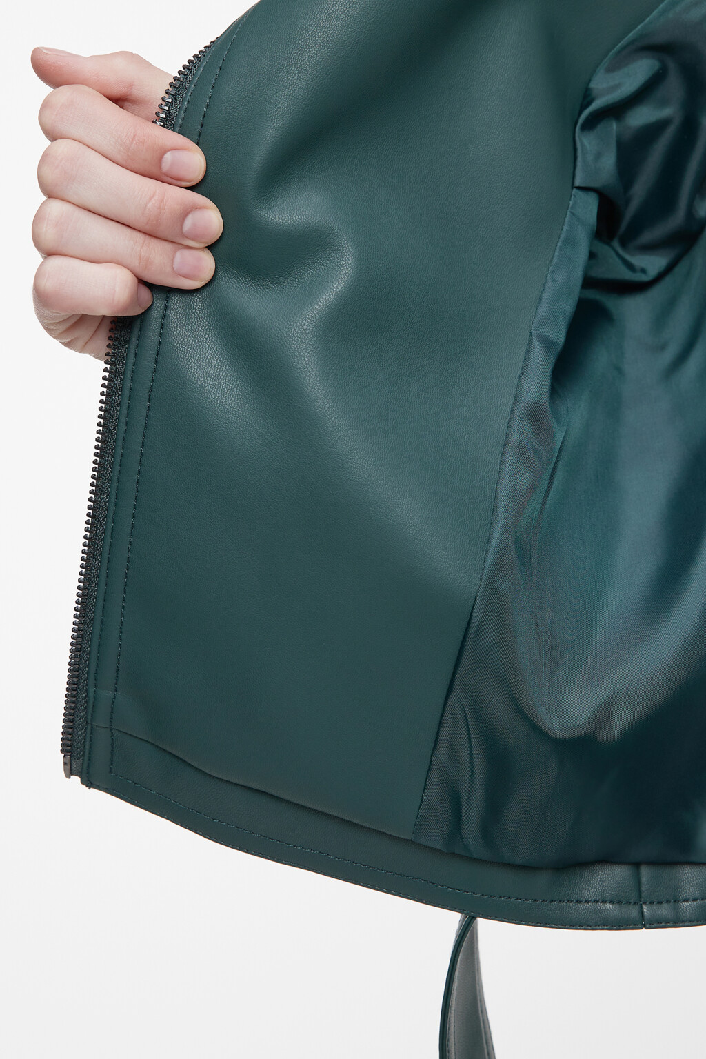 Куртка-косуха из искусственной кожи укороченная с ремнем - цвет зеленый - 7