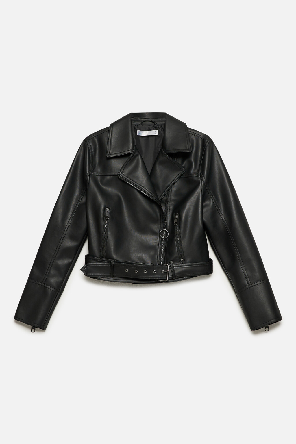 Куртка-косуха из искусственной кожи укороченная с ремнем - цвет черный - 9