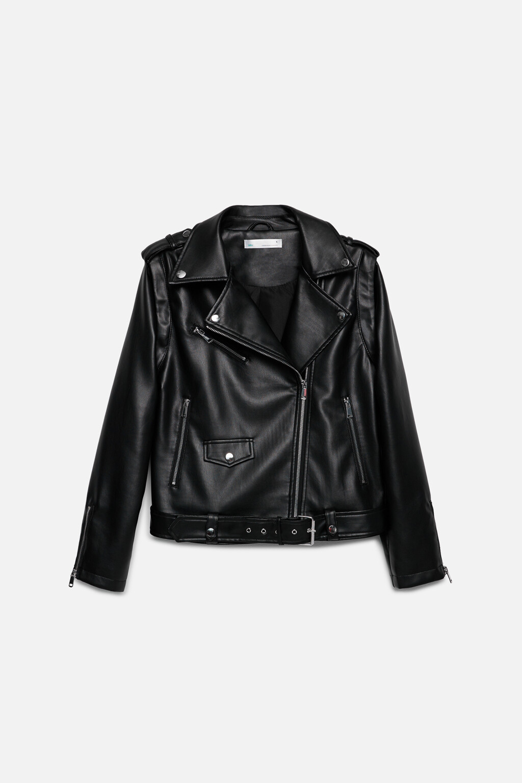 Куртка-косуха свободная из искусственной кожи с ремнем и заклепками - цвет черный - 9