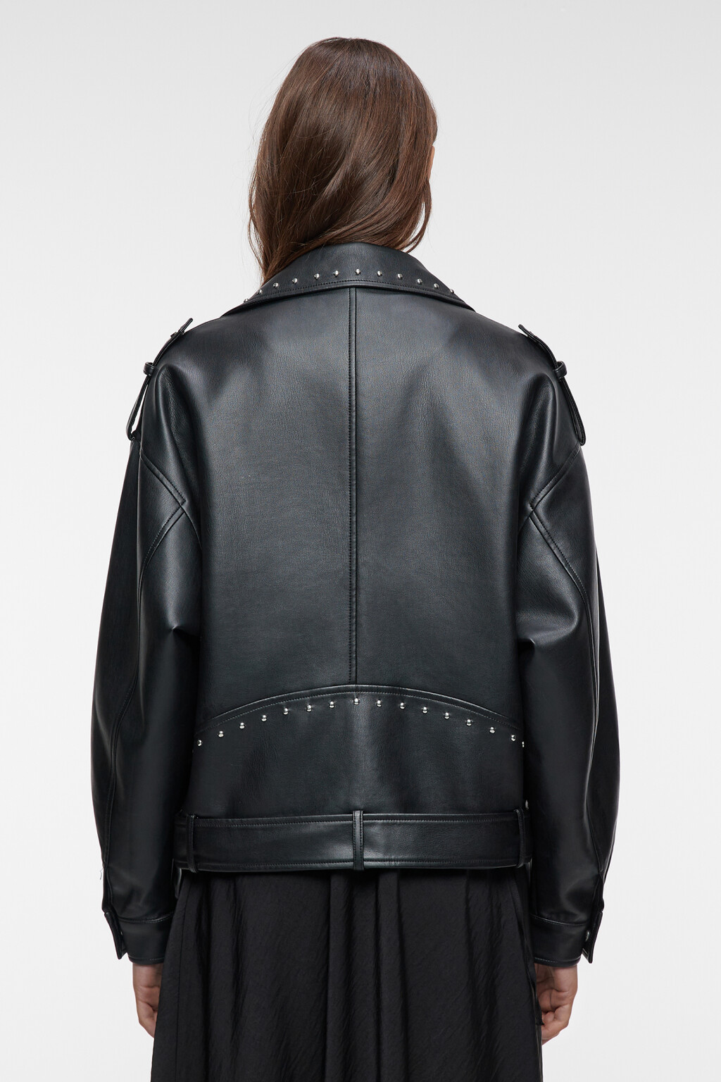 Куртка-косуха oversize с цепочкой и заклепками - цвет черный - 4