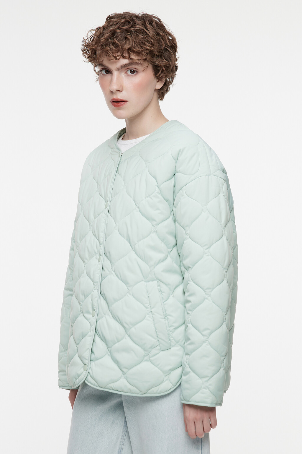 Куртка стеганая короткая с круглым вырезом без воротника - цвет мятный - 3