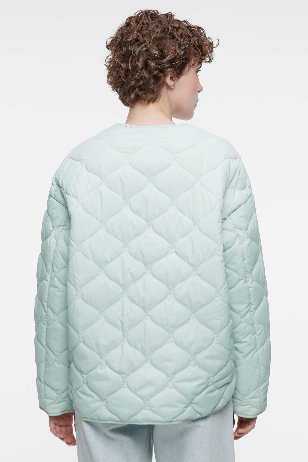 Куртка стеганая короткая с круглым вырезом без воротника - цвет мятный - 4