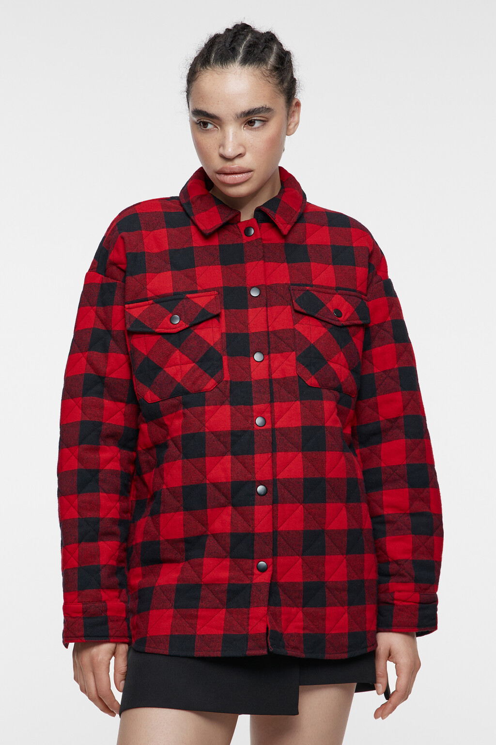 Куртка-рубашка стеганая утепленная с нагрудными карманами - цвет красный - 2