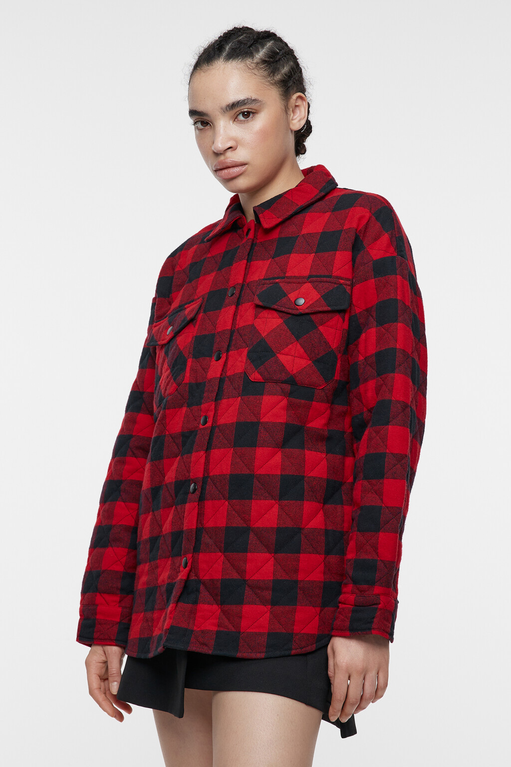 Куртка-рубашка стеганая утепленная с нагрудными карманами - цвет красный - 3