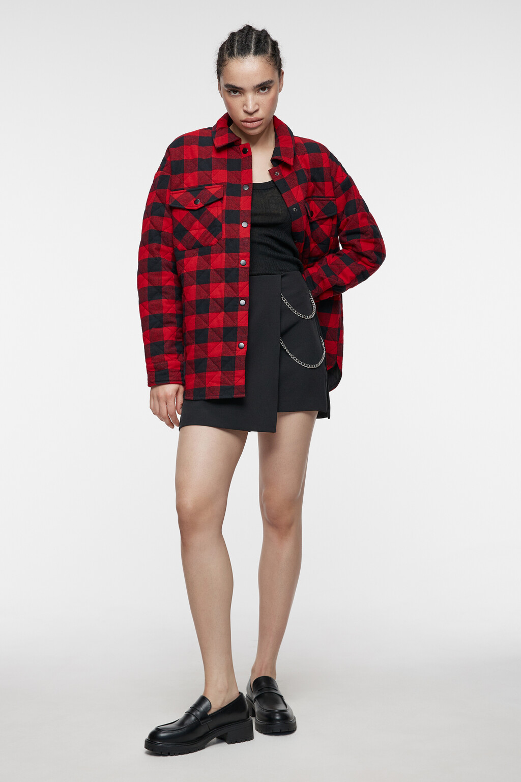 Куртка-рубашка стеганая утепленная с нагрудными карманами - цвет красный - 1