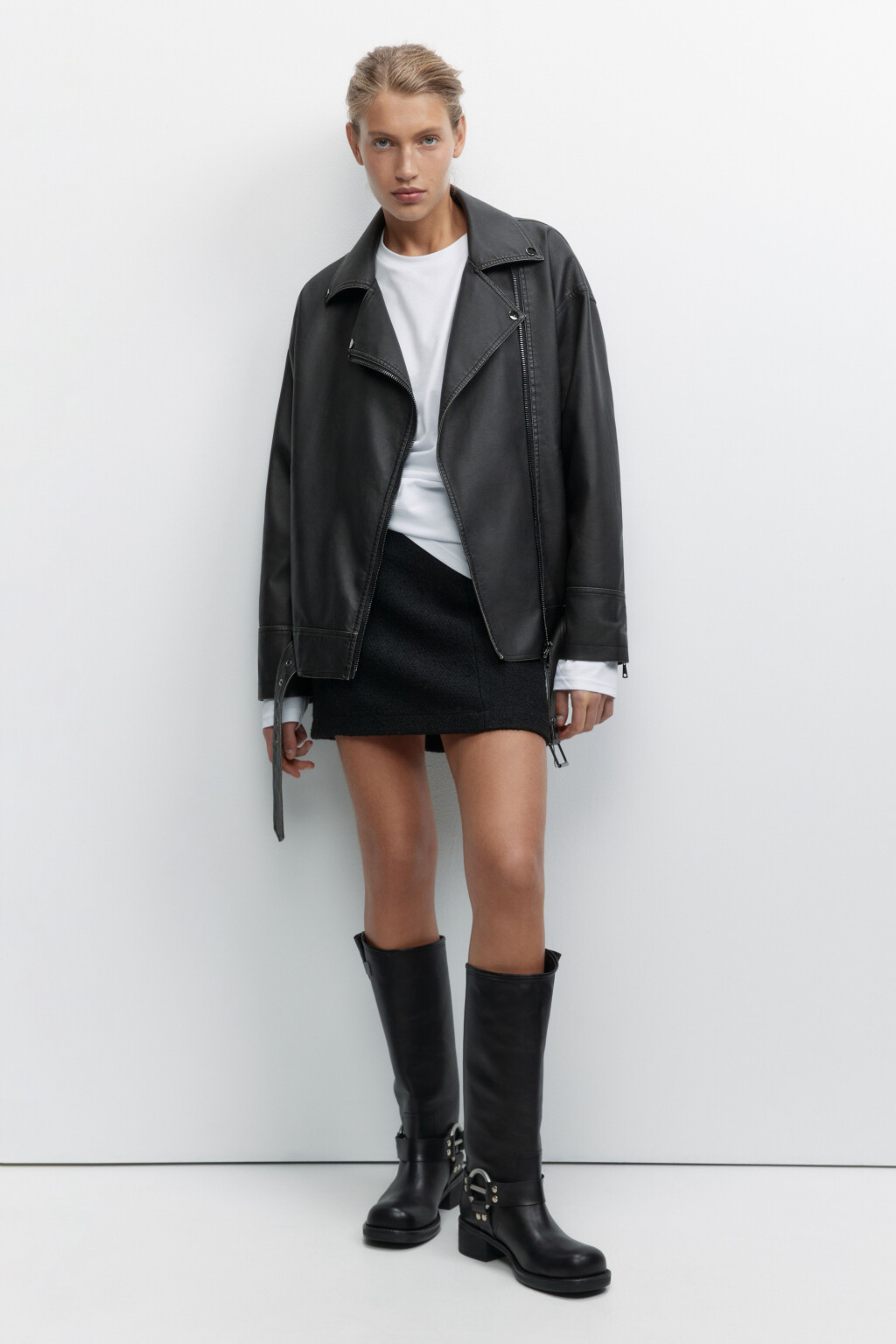 Куртка-косуха oversize с состаренным эффектом - цвет черный - 1
