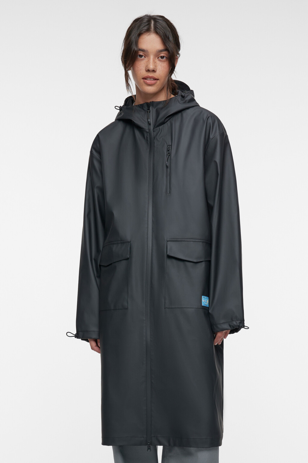 Плащ-дождевик прорезиненный с капюшоном и козырьком - цвет черный - 9
