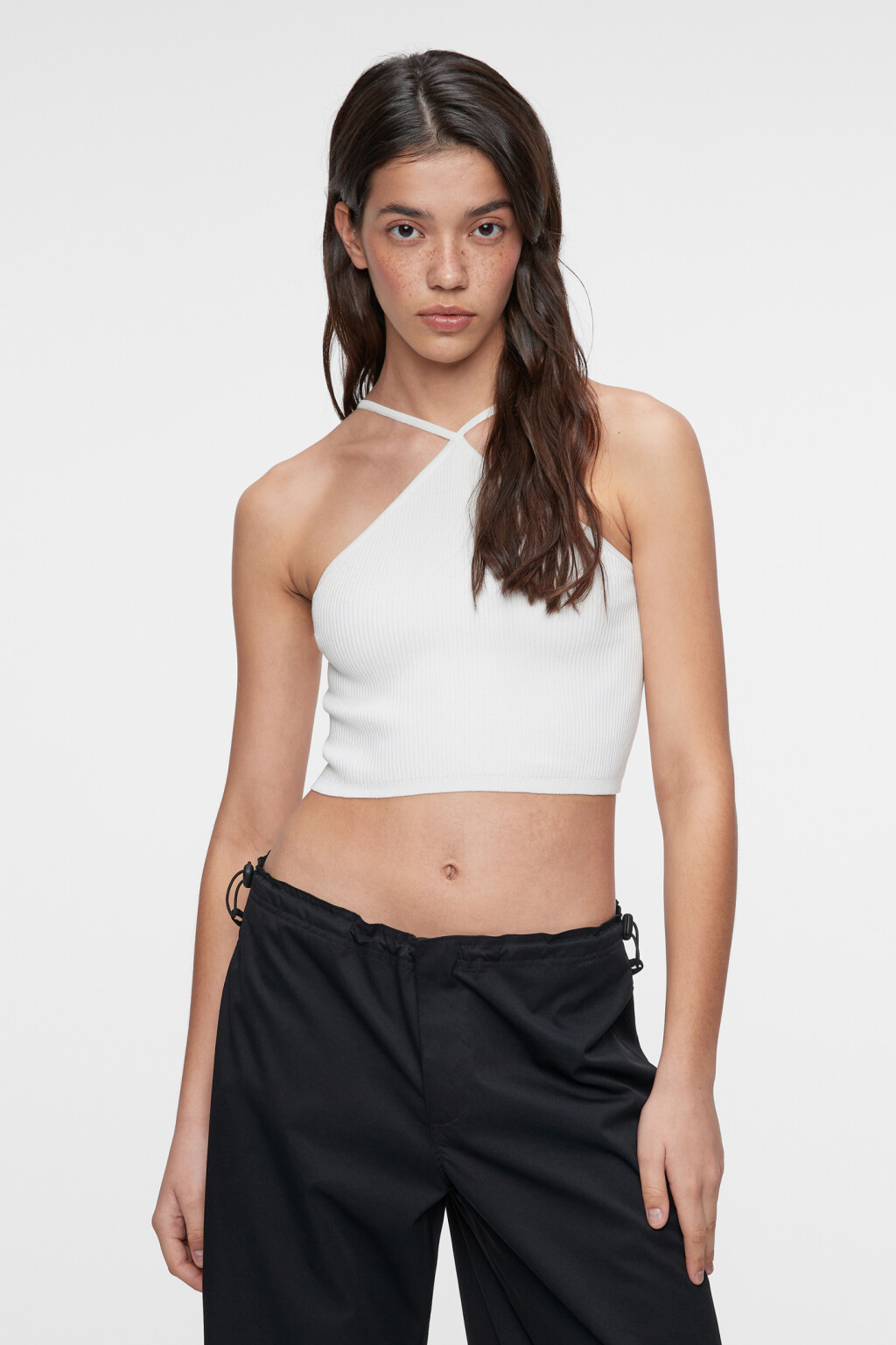 Топ-майка вискозный в рубчик с тонкими бретелями - цвет бежевый - 2