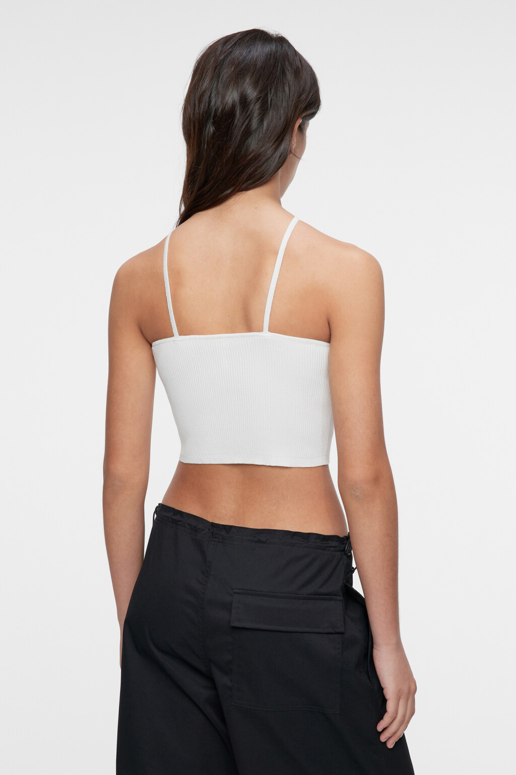 Топ-майка вискозный в рубчик с тонкими бретелями - цвет бежевый - 4