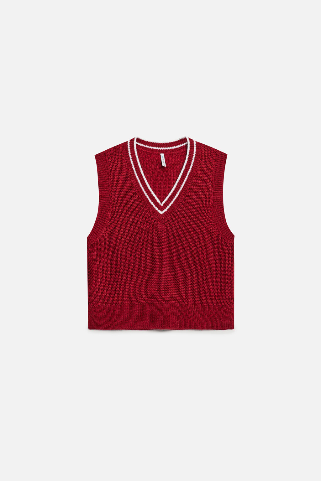 Жилет толстой вязки короткий с V-образным вырезом - цвет красный - 8