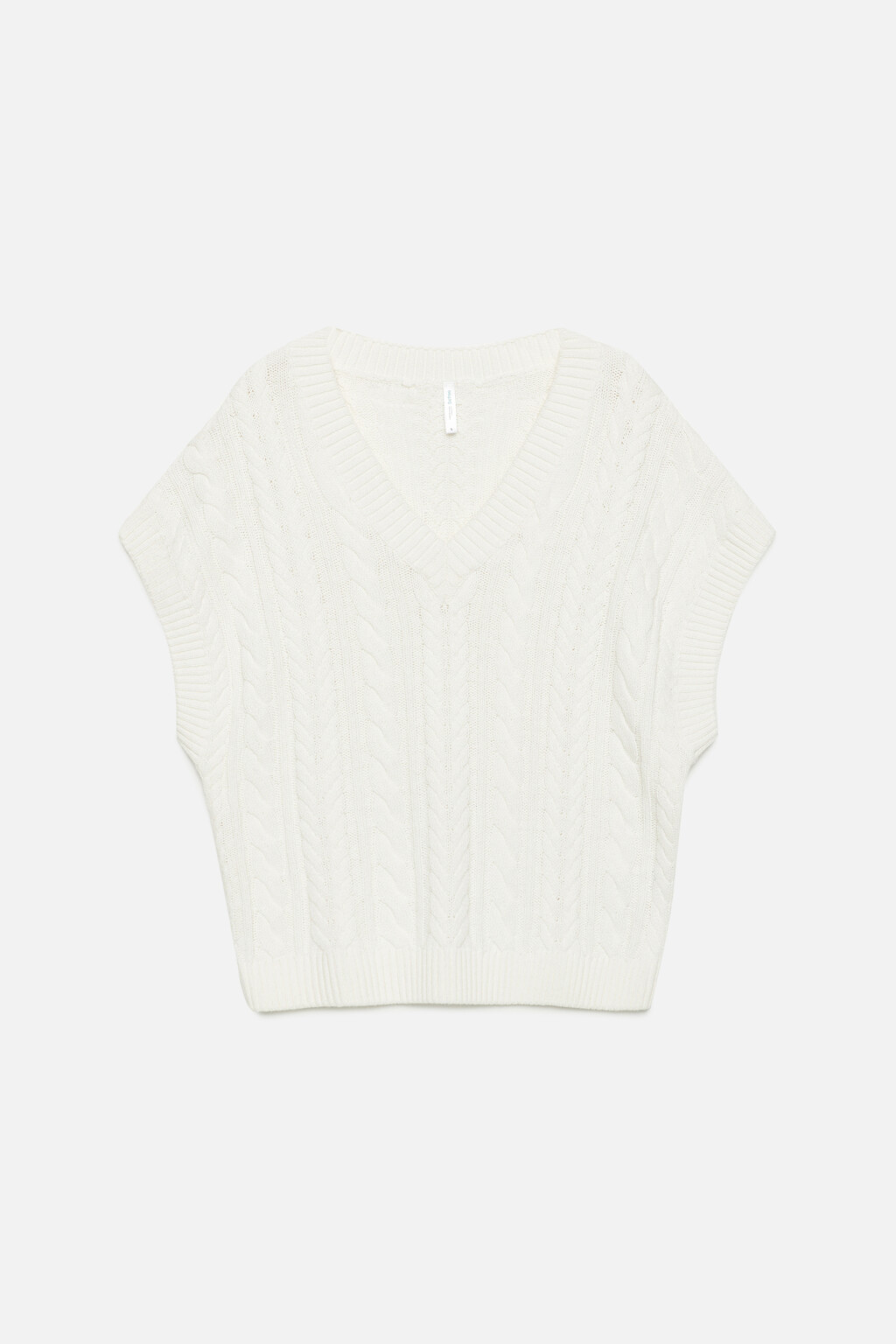 Жилет oversize вязаный хлопковый с узором в косичку - цвет бежевый - 8