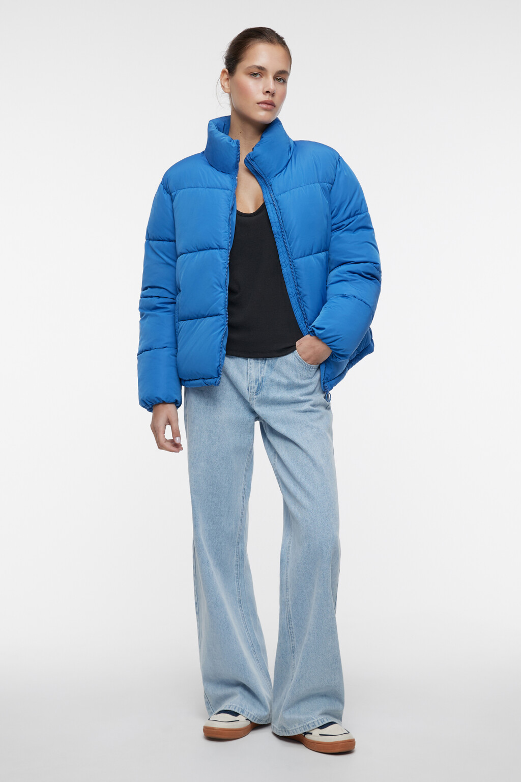 Куртка стеганая короткая с воротником-стойкой - цвет синий - 1