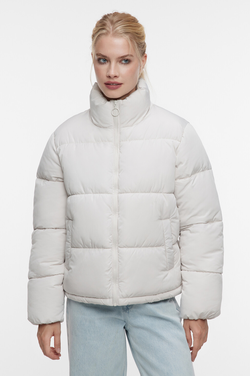 Куртка стеганая короткая с воротником-стойкой - цвет молочный - 2