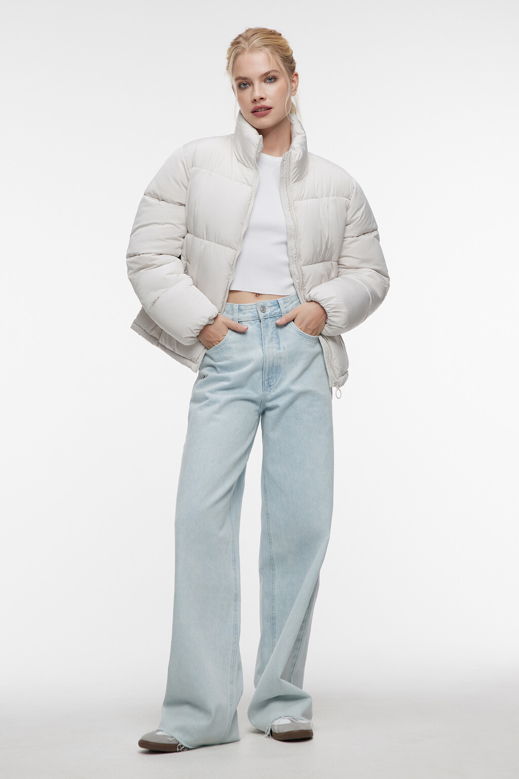 Куртка стеганая короткая с воротником-стойкой - цвет молочный - 1