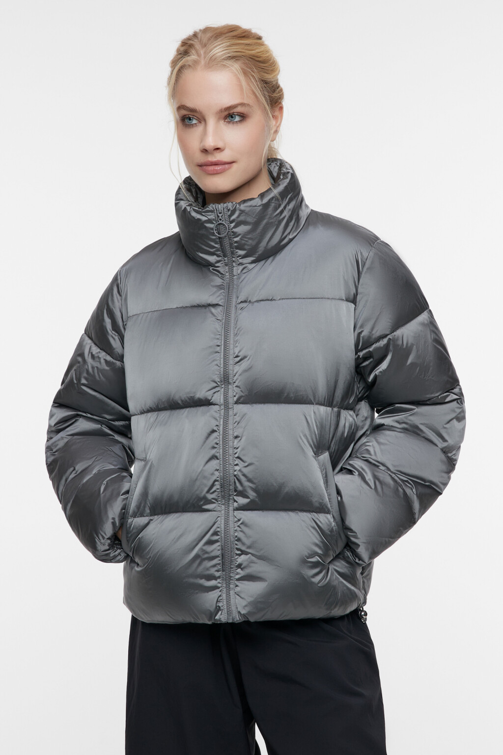 Куртка стеганая короткая с воротником-стойкой - цвет серый - 2