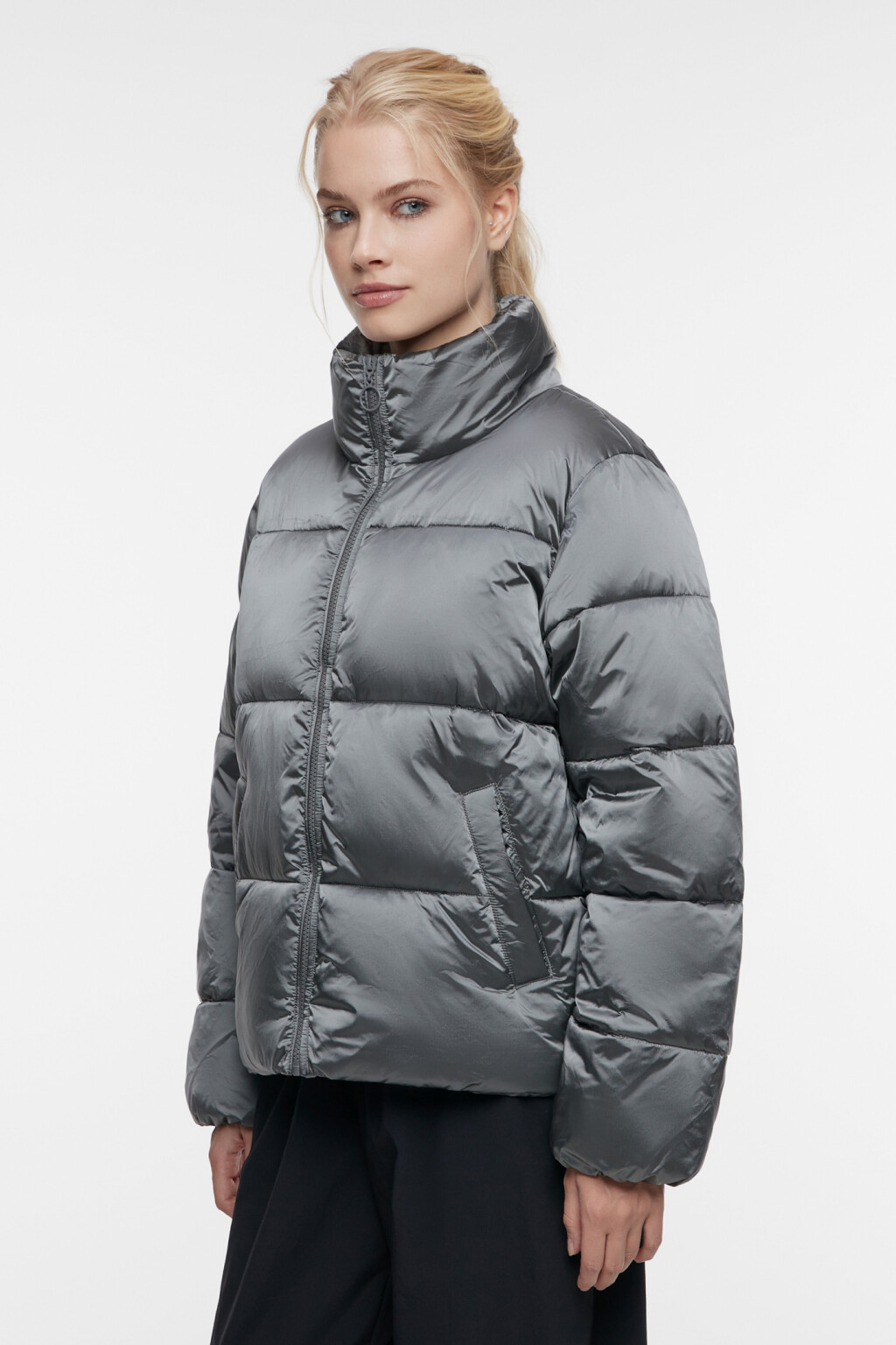 Куртка стеганая короткая с воротником-стойкой - цвет серый - 3